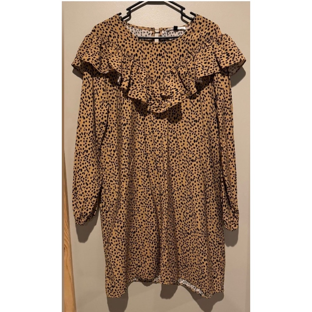 Women’s Brown Long Sleeve Ruffle Leopard Print Dress - Picture 2 of 2